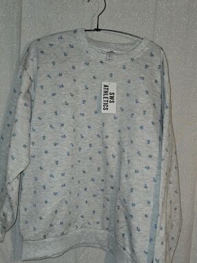 SWS Athletics Women's Heather Gray Pullover Sweatshirt with Blue Floral Dots